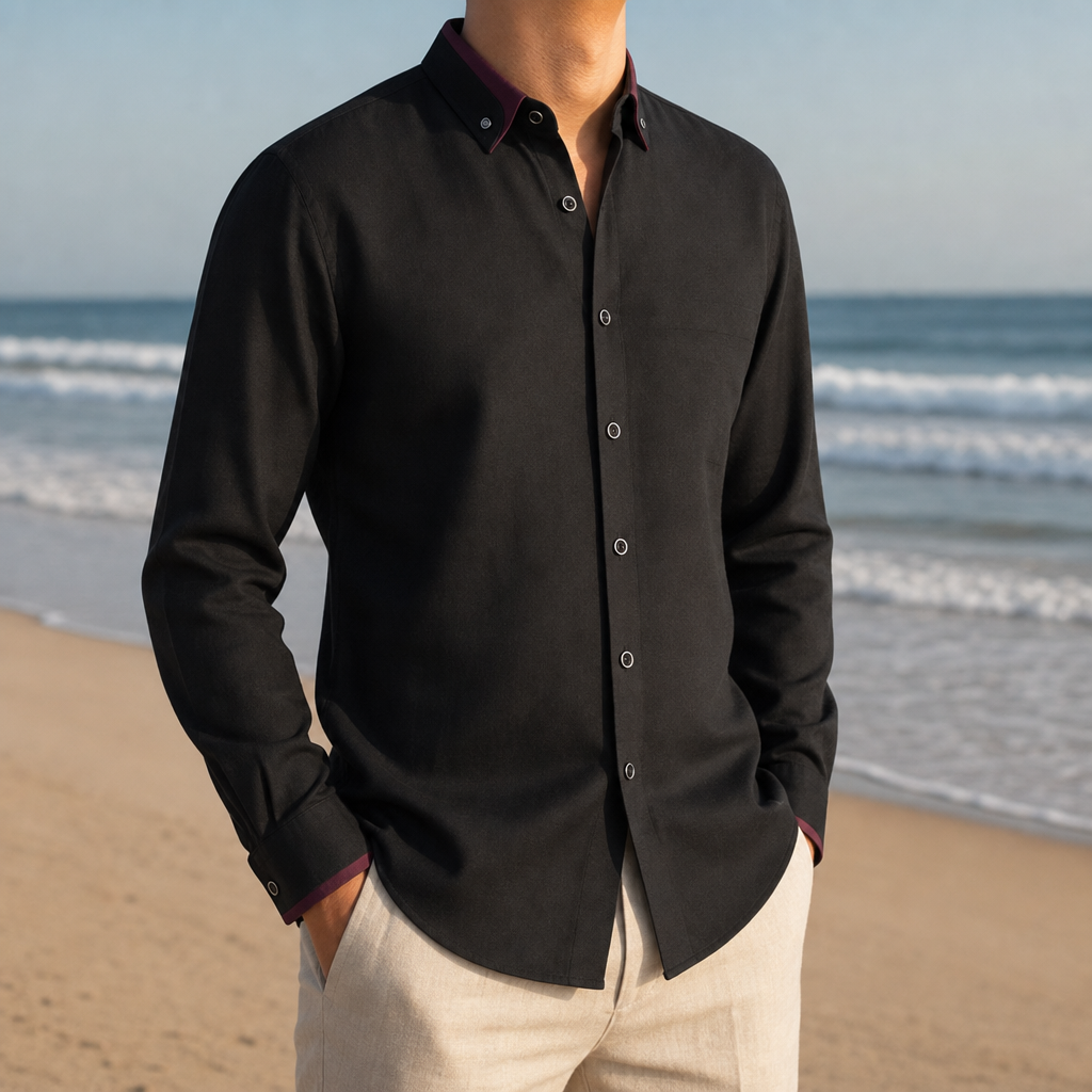 Cortona Contrast Collar Dress Shirt in Black