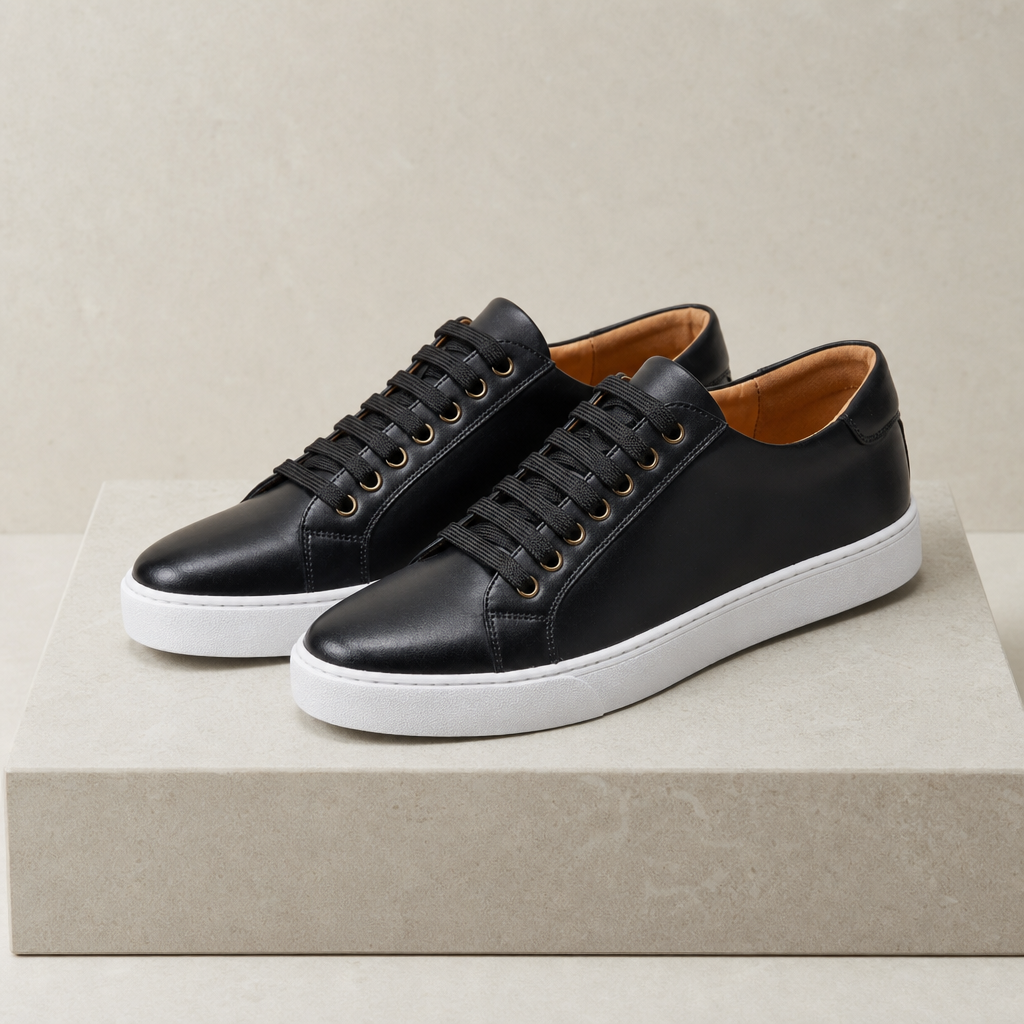 Antiparos Leather Casual Sneakers in Black