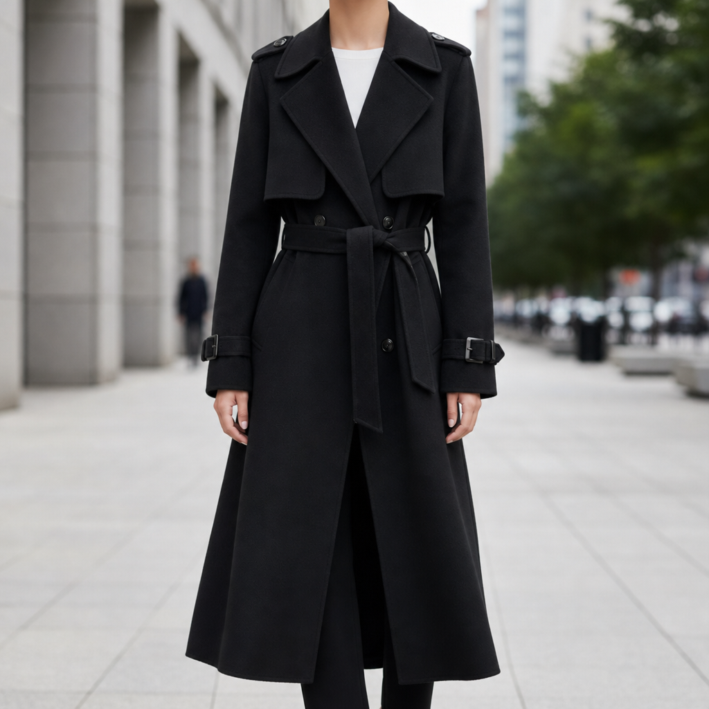 Hydra Belted Trench Coat in Black