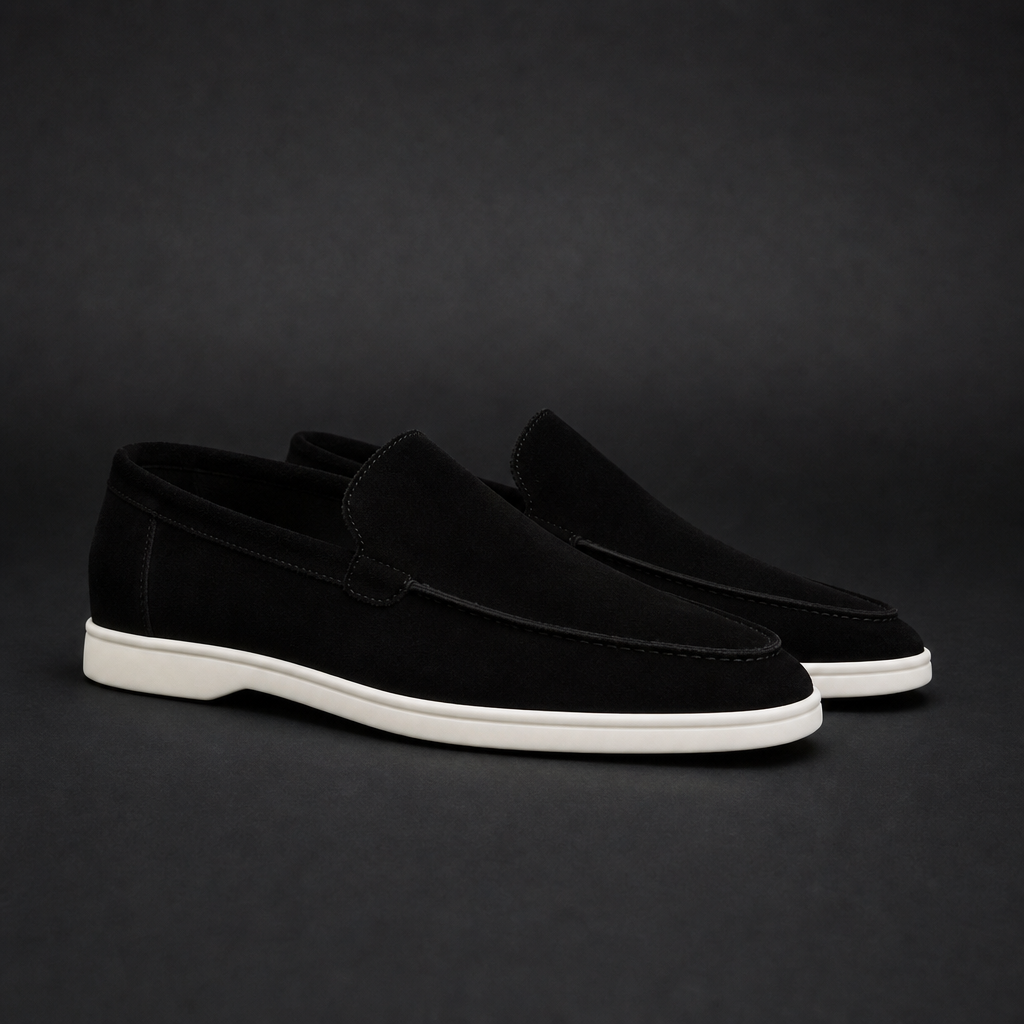 Nisyros Suede Slip-On Loafers in Black