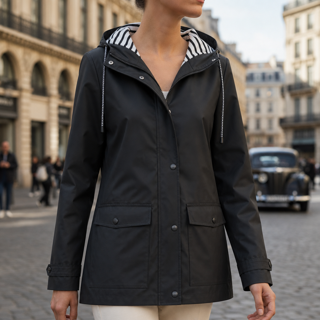 Leros Hooded Waterproof Rain Jacket in Black