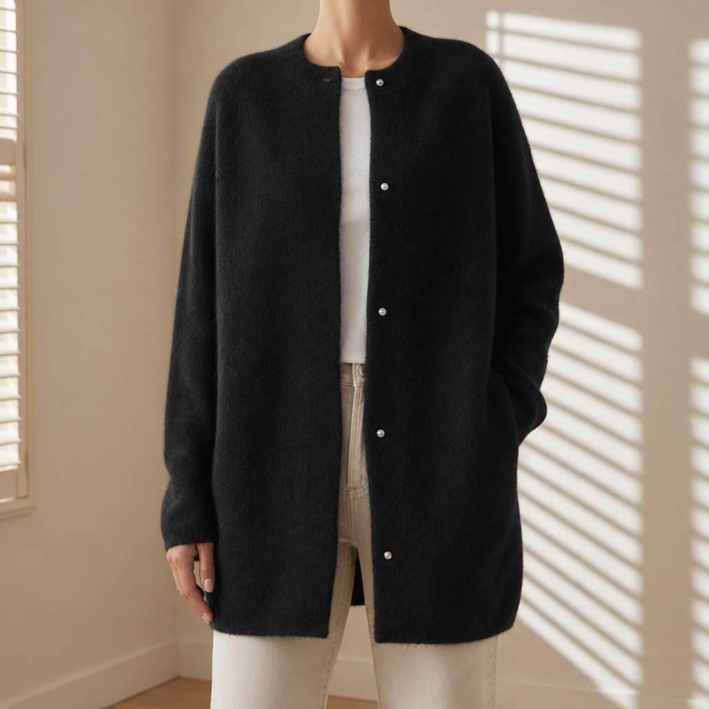 Rapallo Fluffy Longline Cardigan in Black