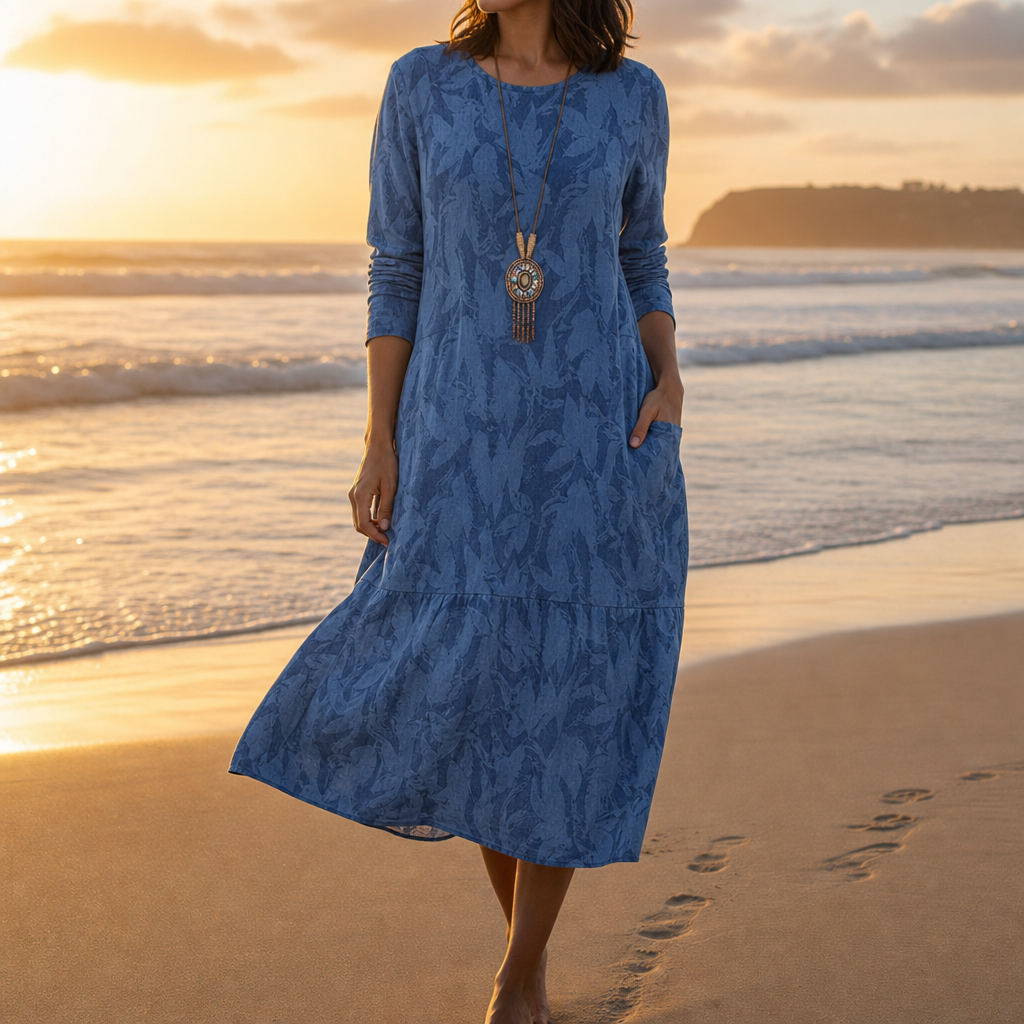 Estoril Printed Pocket Midi Dress in Blue