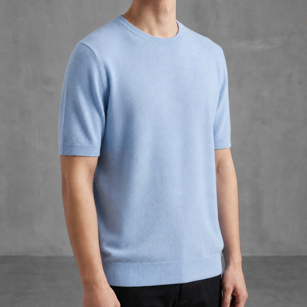 Makarska Cashmere Blend Knit Tee in Powder Blue
