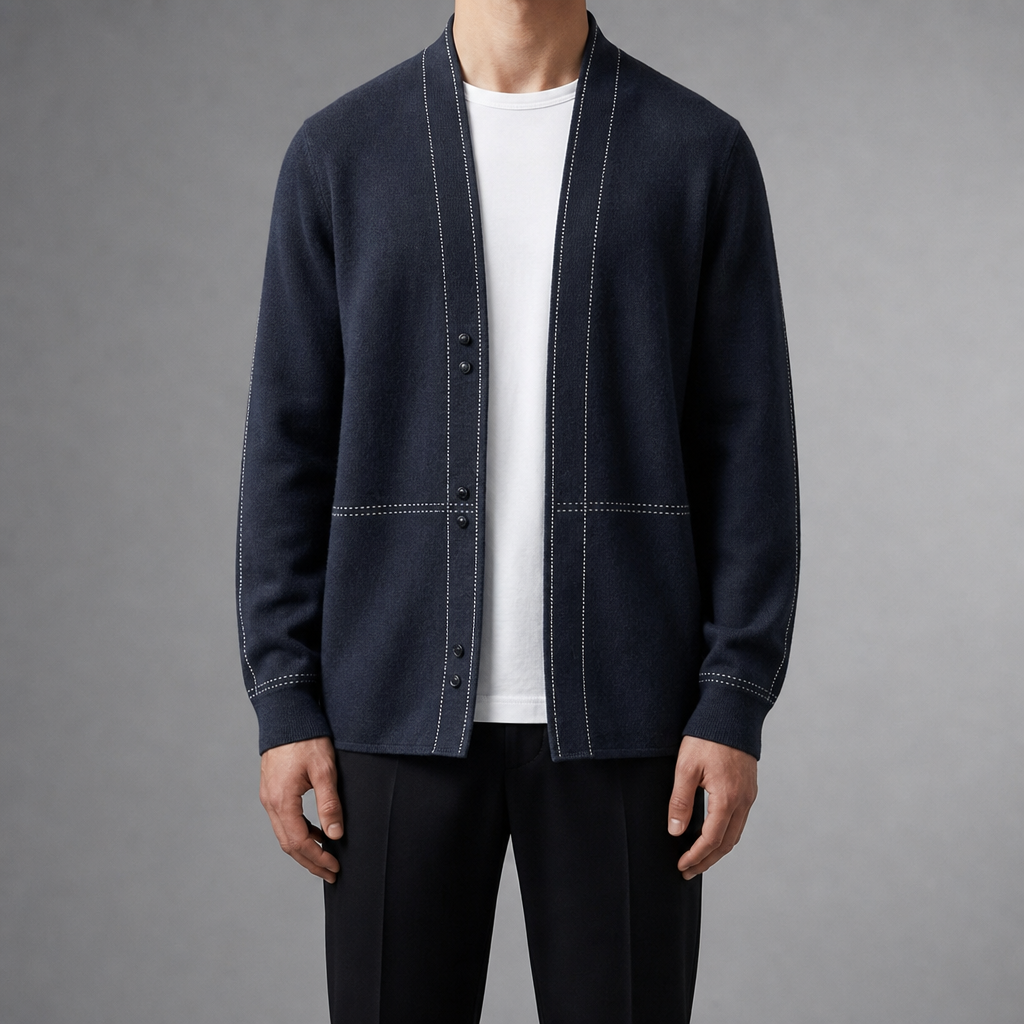 Padova Wool Knit Cardigan in Navy Blue