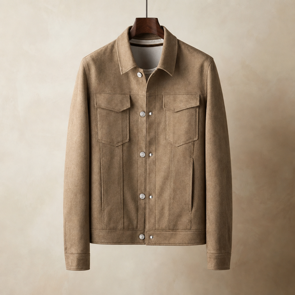 Astypalaia Suede Button-Up Jacket in Brown
