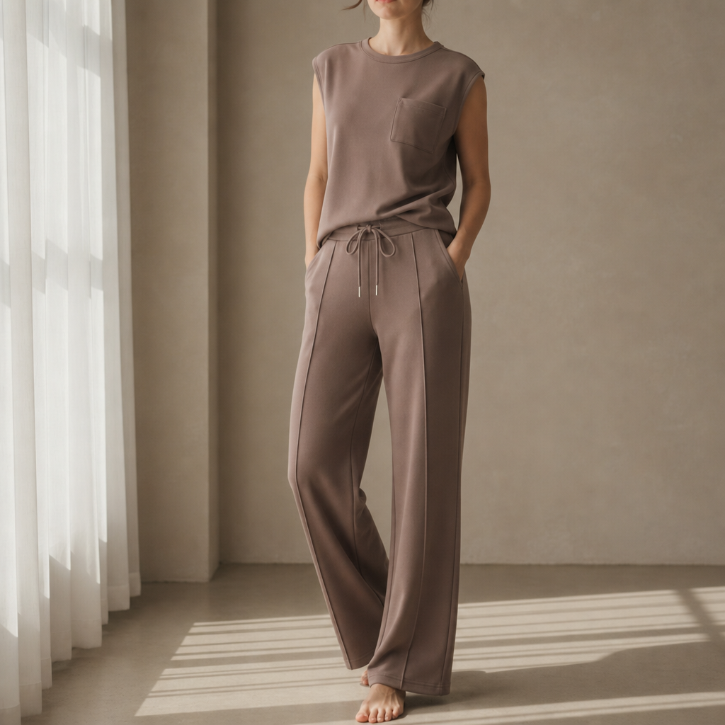 Ajaccio Sleeveless Lounge Co-Ord in Brown