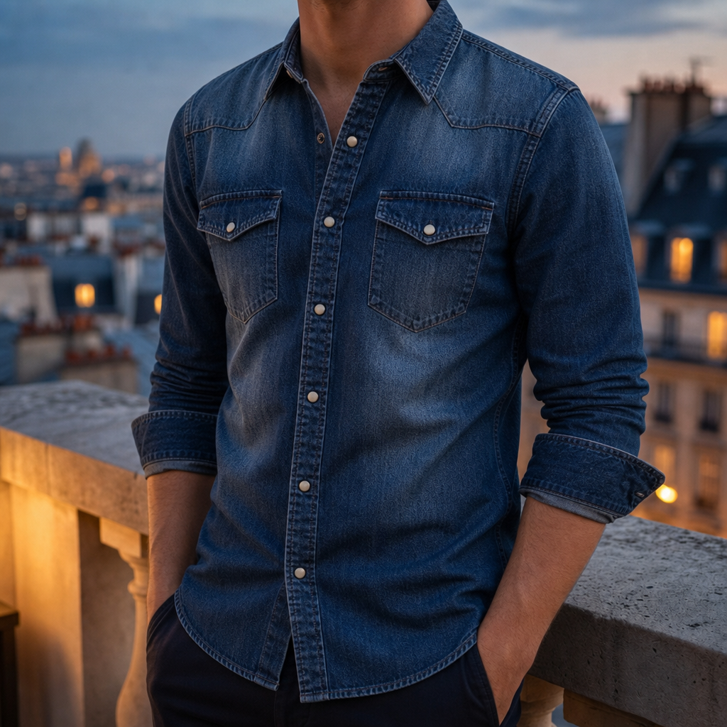 Como Slim Fit Denim Shirt in Dark Blue