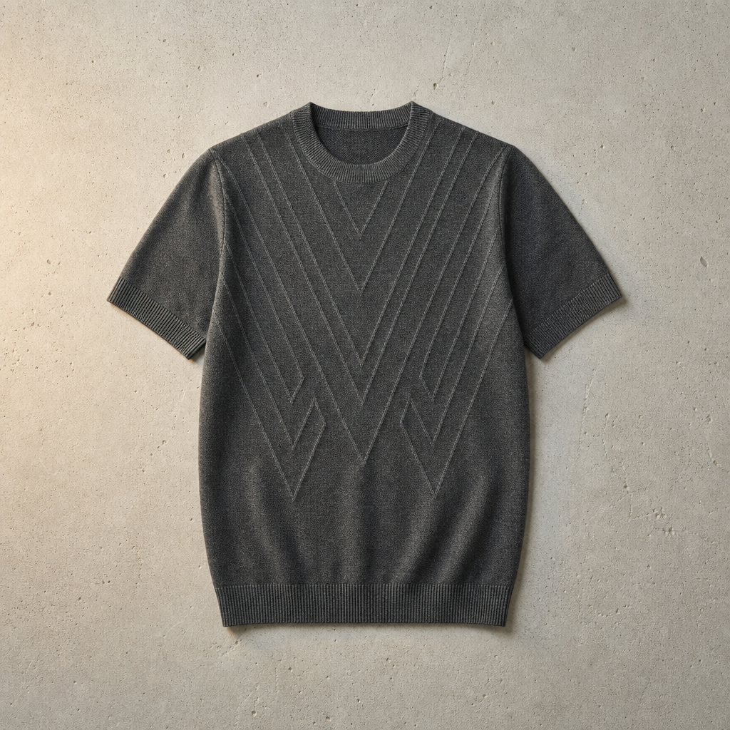 Rimini Geometric Knit T-Shirt in Gray