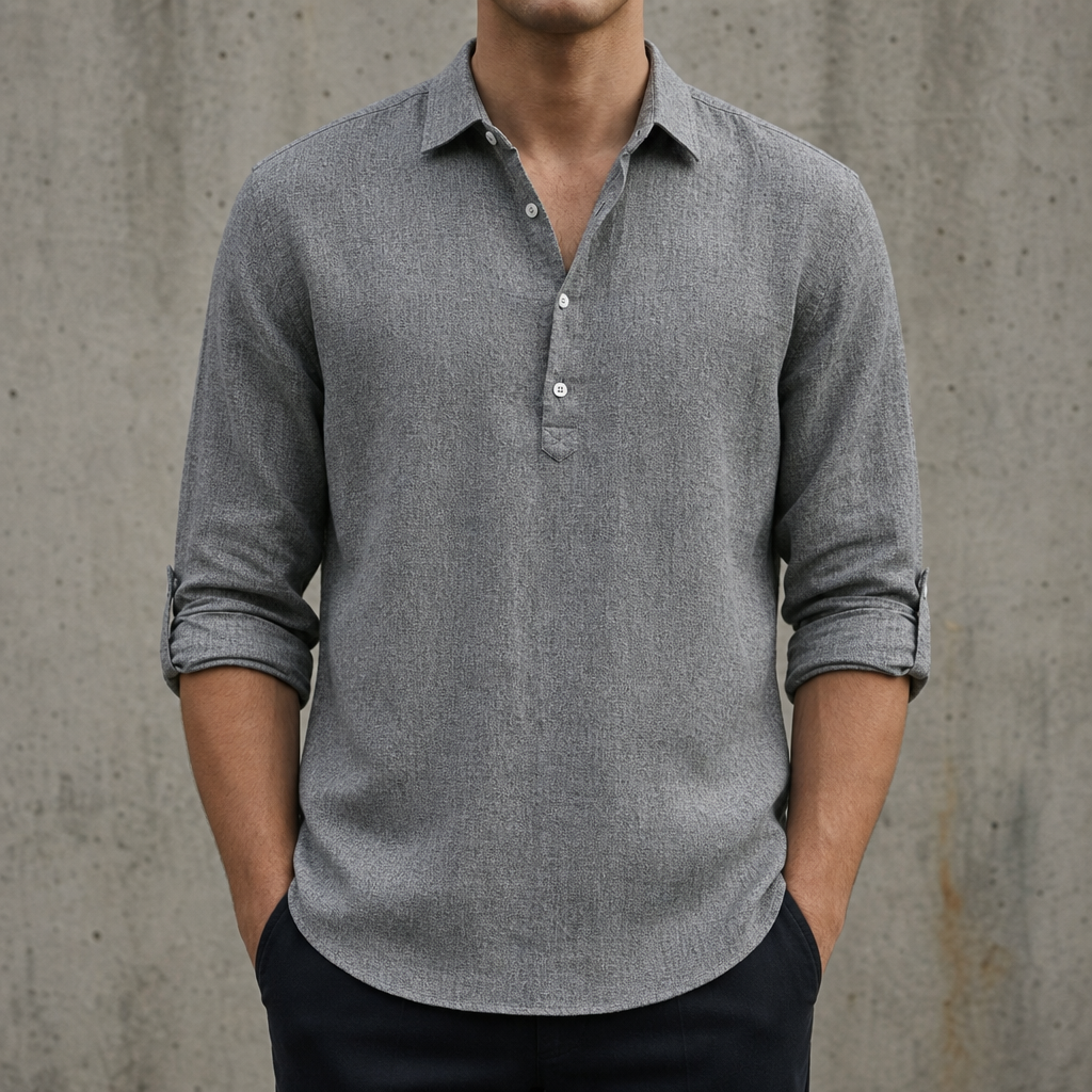 Ubeda Linen Henley Shirt in Gray