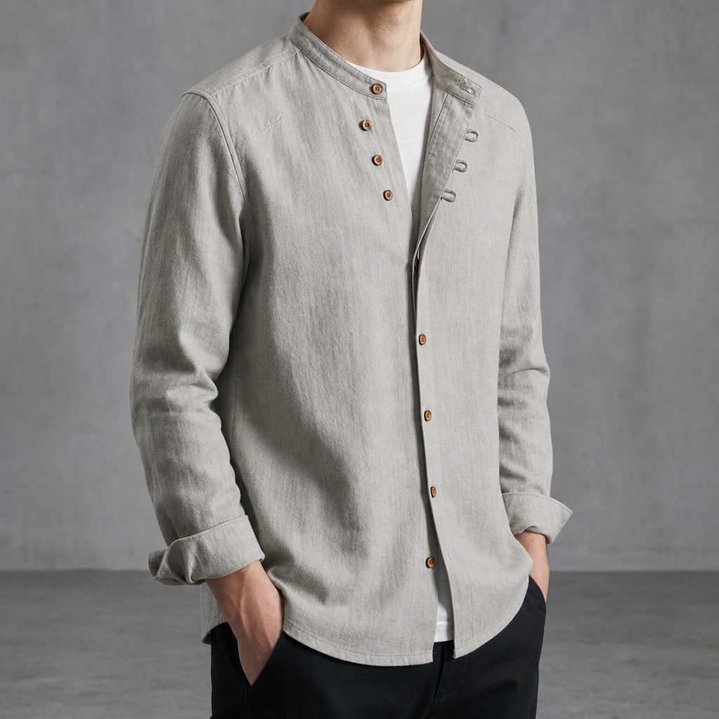 Uzes Mandarin Collar Shirt in Gray