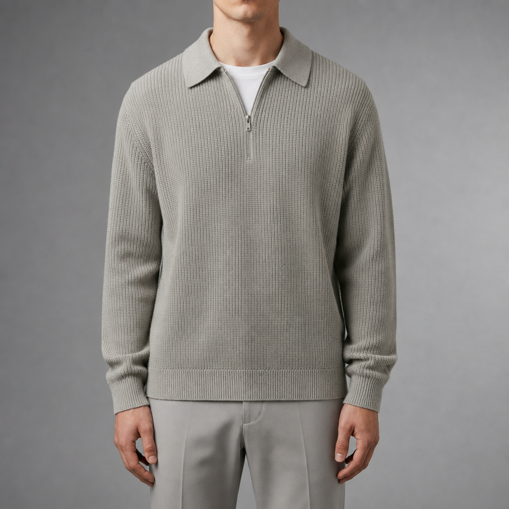 Urbino Quarter Zip Polo Sweater in Gray