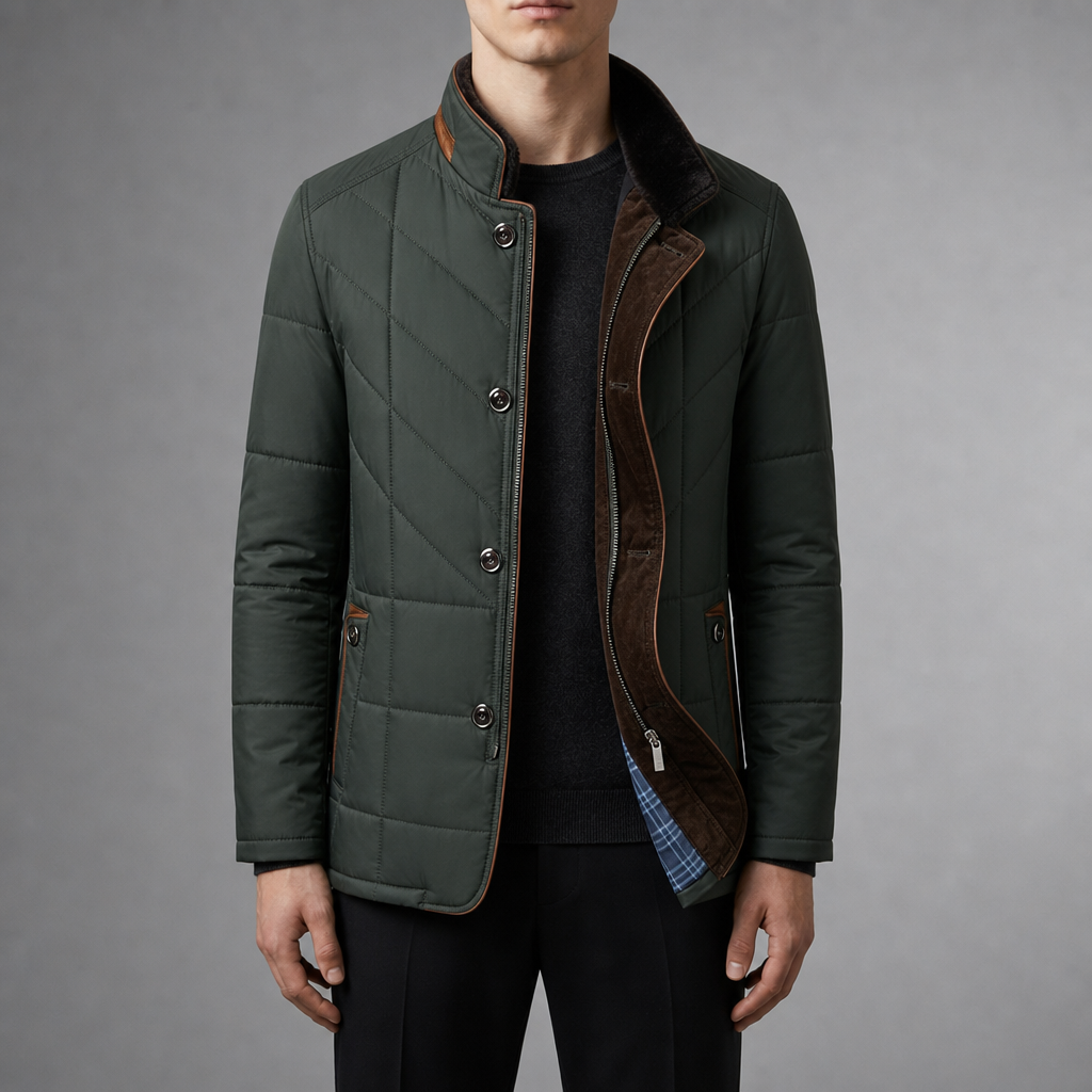 Evora Quilted Fur Collar Jacket in Green