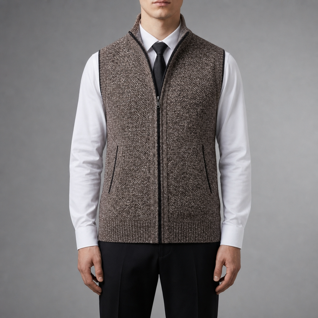Merano Zip-Up Knit Vest in Taupe