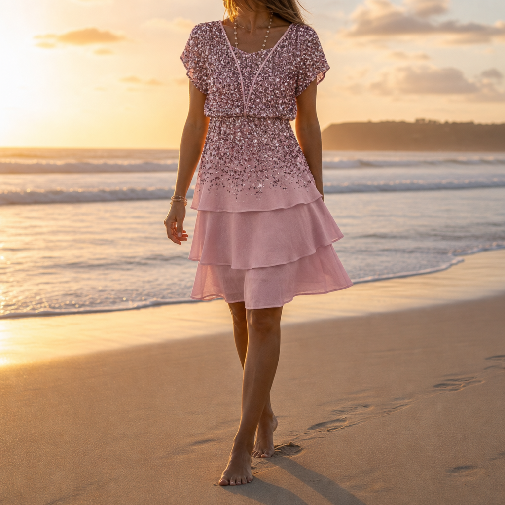 Deia Floral Tiered Mini Dress in Pink