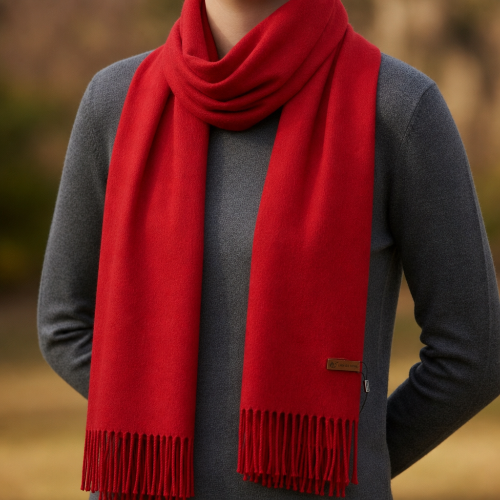 Sagres Tassel Cashmere Scarf in Red