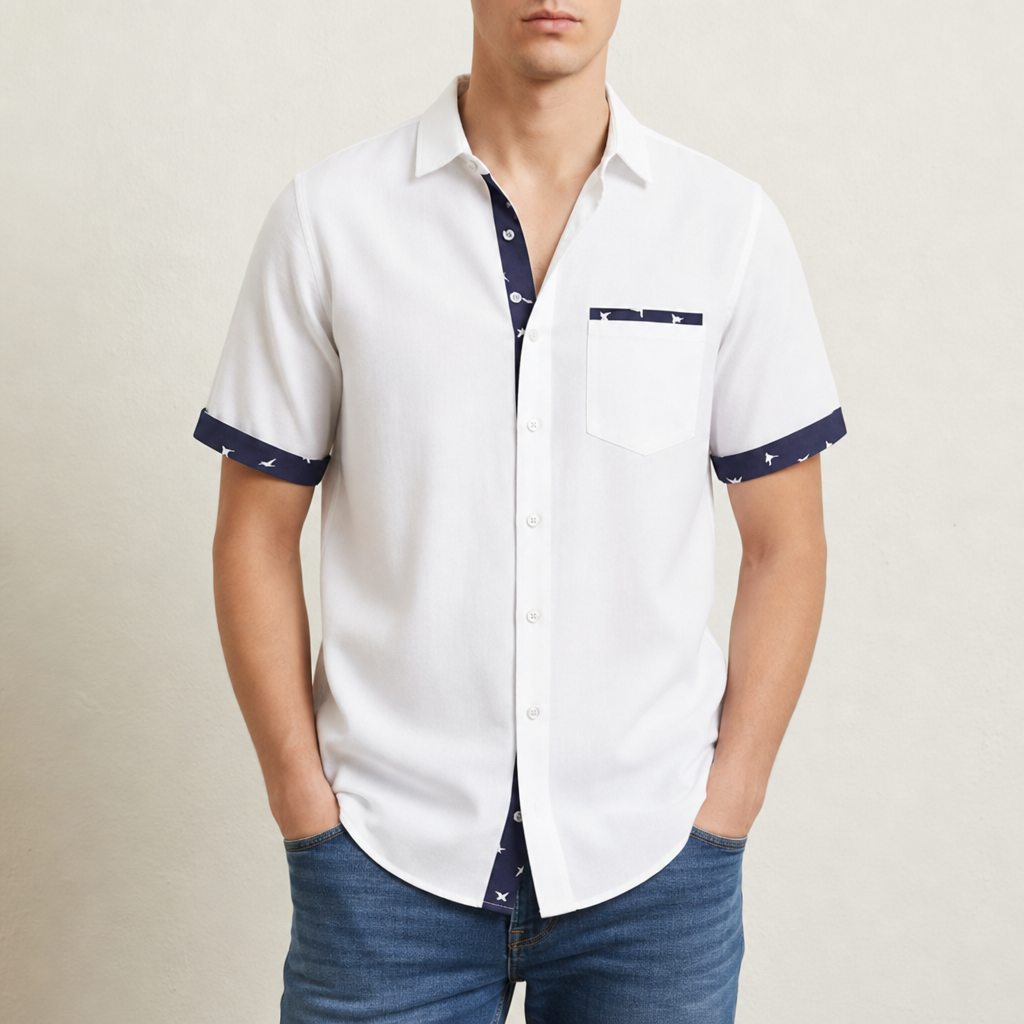 Gaeta Contrast Trim Button Shirt in White