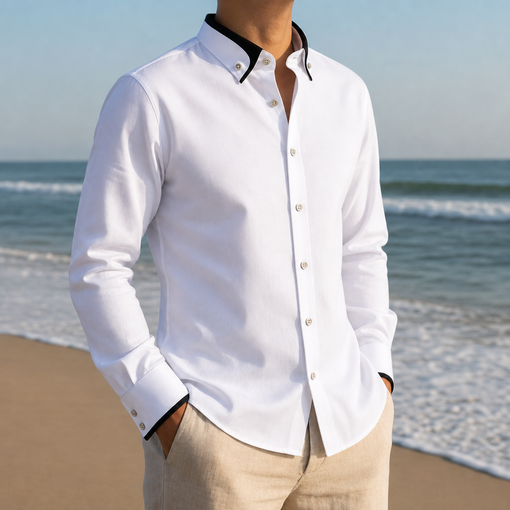 Sesimbra Contrast Collar Dress Shirt in White