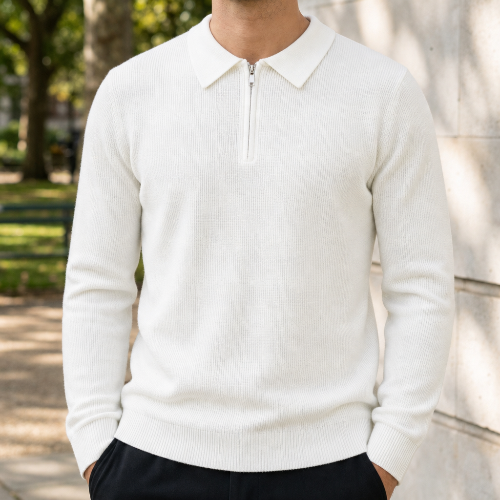 Bolzano Ribbed Quarter-Zip Sweater in White