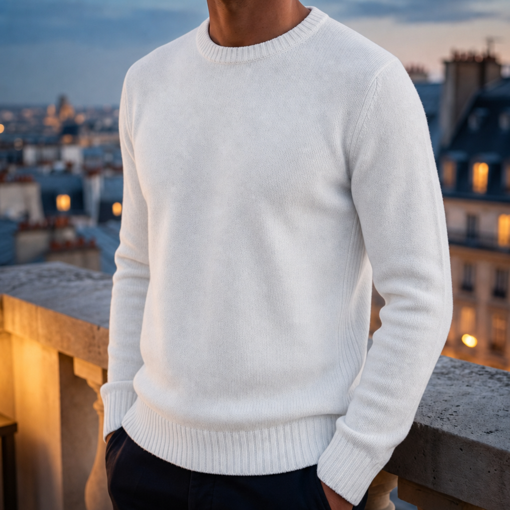 Assisi Classic Crew Neck Sweater in White
