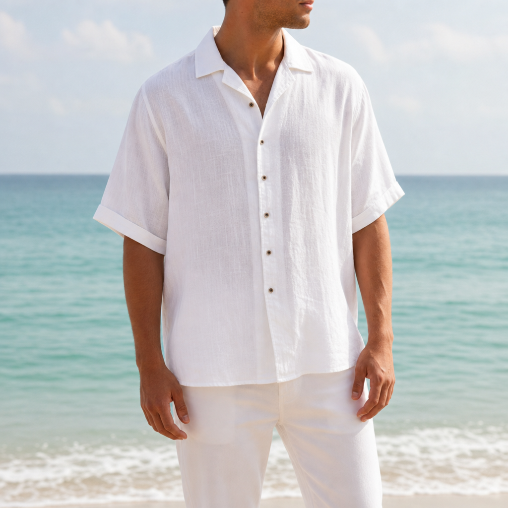 Olhao Linen Button-Up Shirt in White