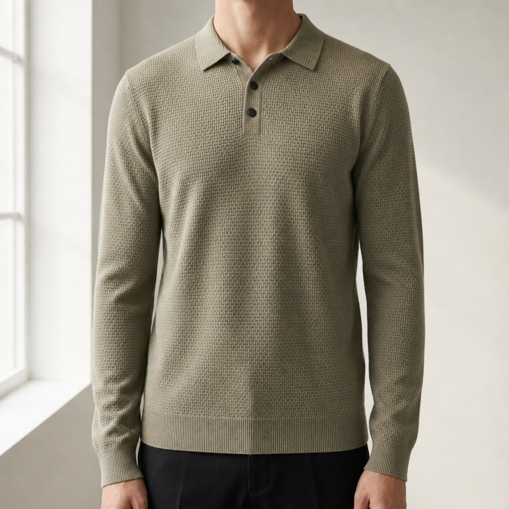 Tarragona Textured Knit Polo in Taupe
