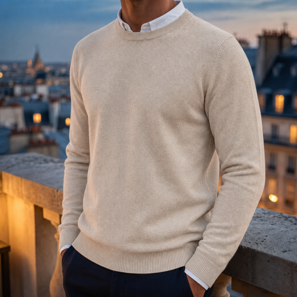 Assisi Classic Crew Neck Sweater in Beige