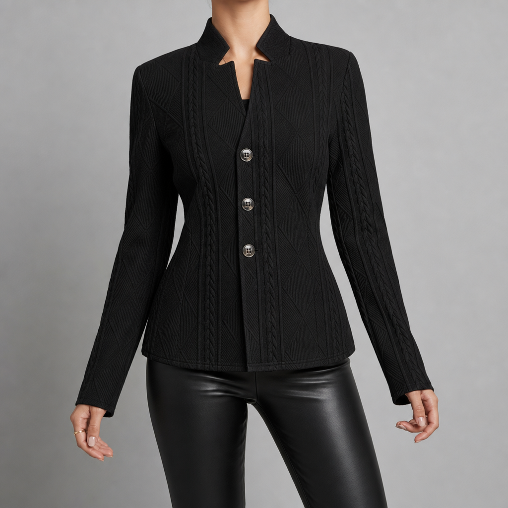 Larnaca Cable Texture Button Jacket in Black