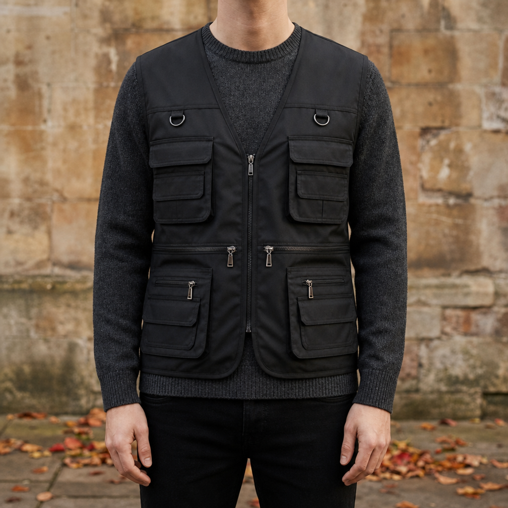 Ikaria Multi-Pocket Cargo Vest in Black