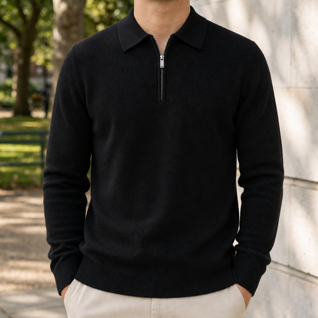 Bolzano Ribbed Quarter-Zip Sweater in Black
