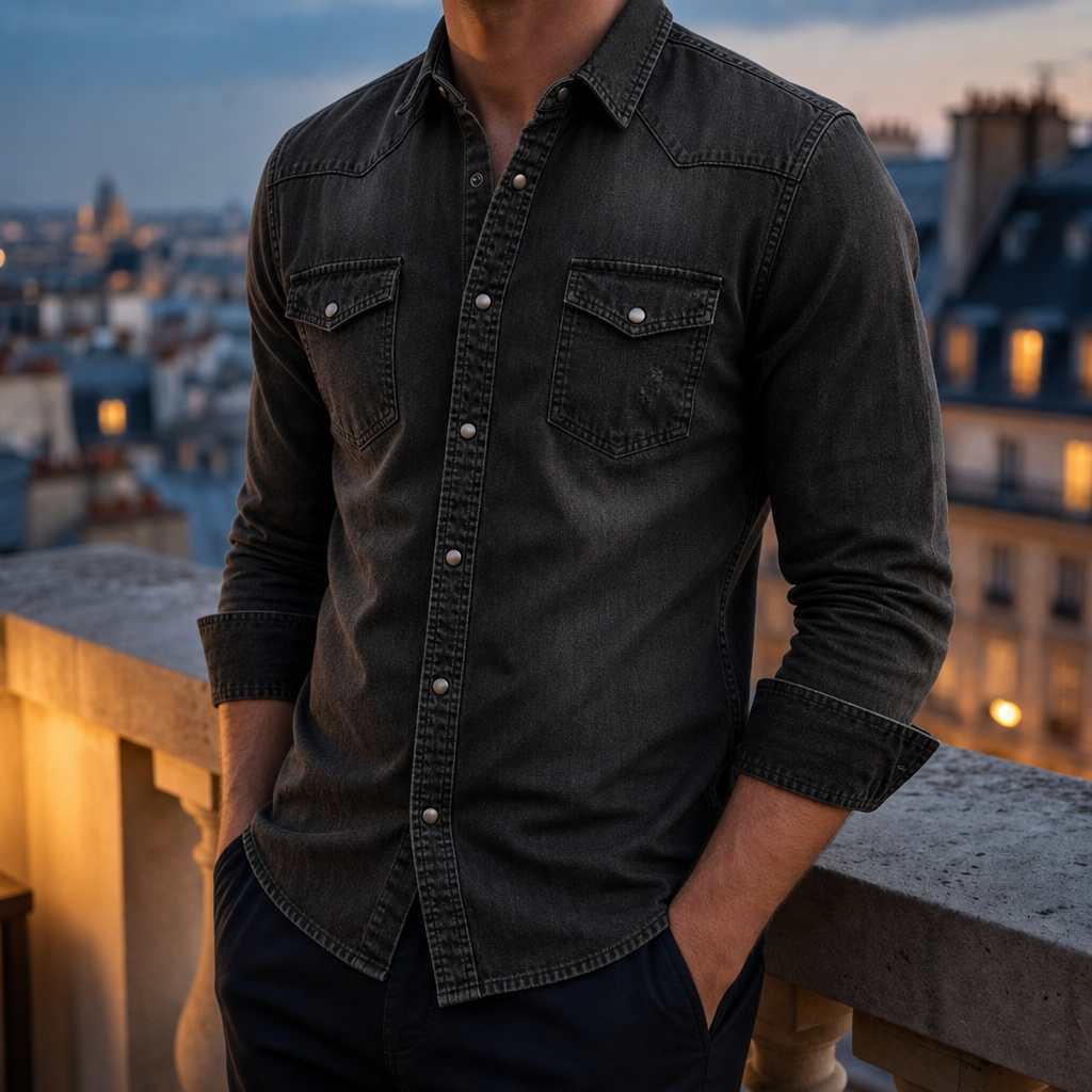 Como Slim Fit Denim Shirt in Black