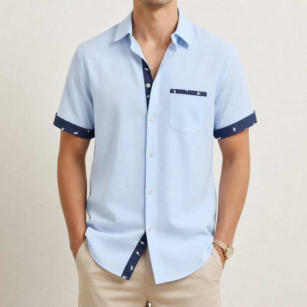 Gaeta Contrast Trim Button Shirt in Blue