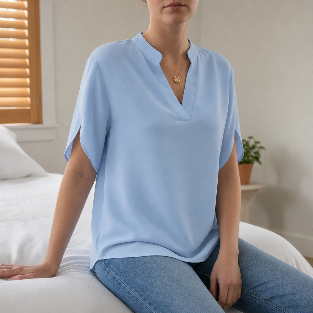 Milos V-Neck Chiffon Blouse in Powder Blue