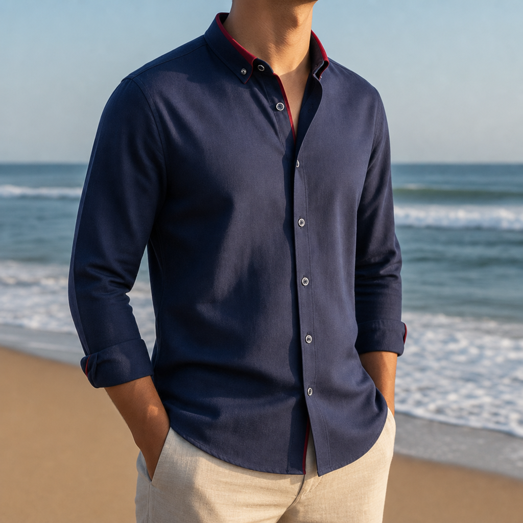 Sesimbra Contrast Collar Dress Shirt in Dark Blue