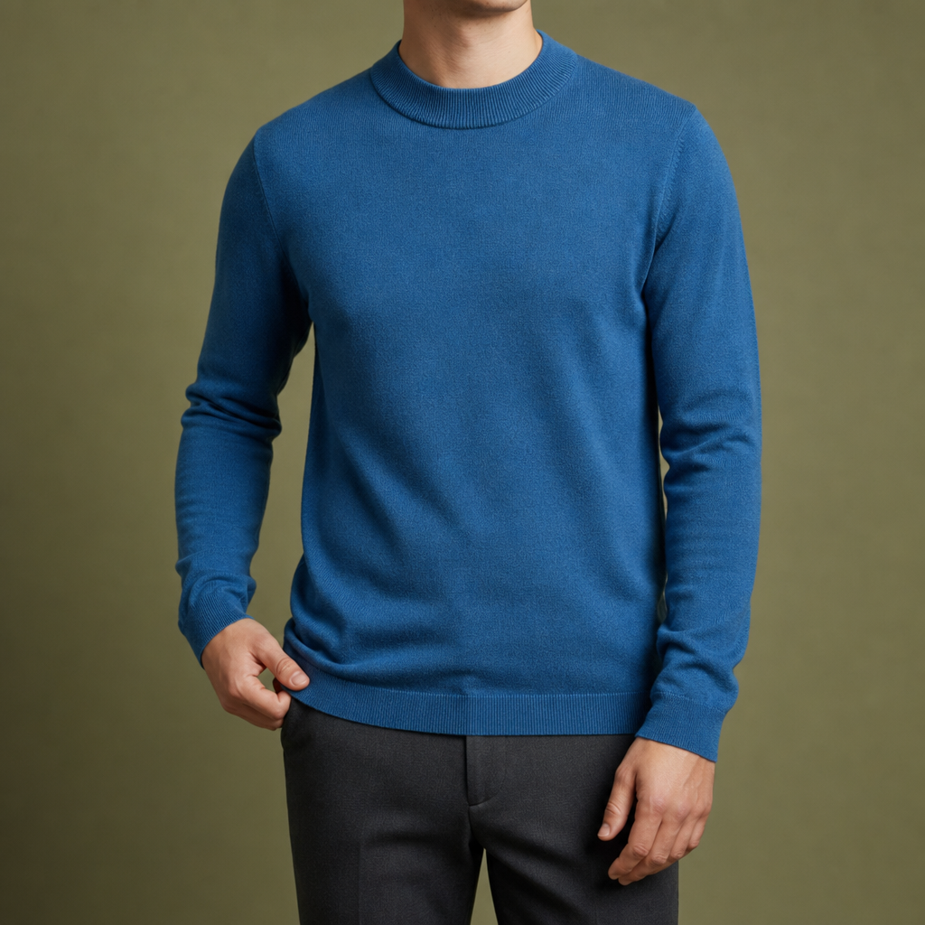 Merida Mock Neck Cashmere Sweater in Blue