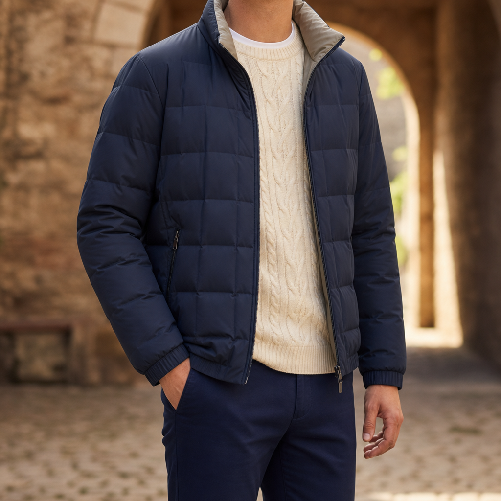 Porquerolles Quilted Down Puffer Jacket in Navy Blue