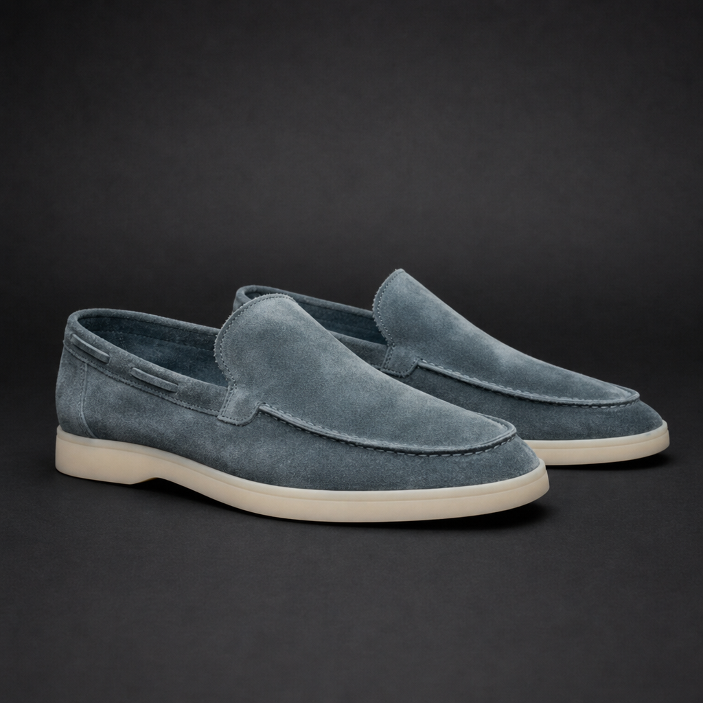 Nisyros Suede Slip-On Loafers in Slate Blue