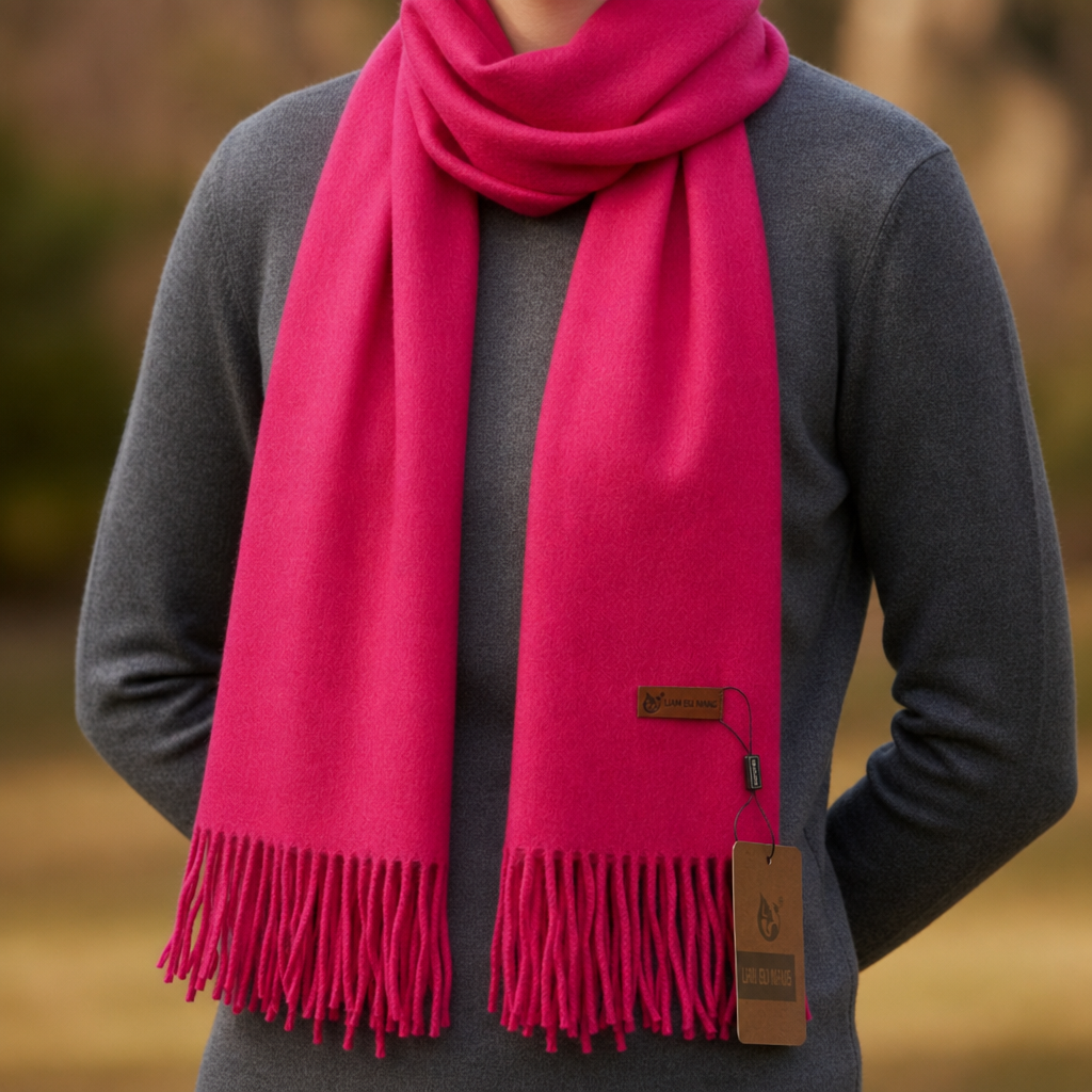 Sagres Tassel Cashmere Scarf in Bright Pink