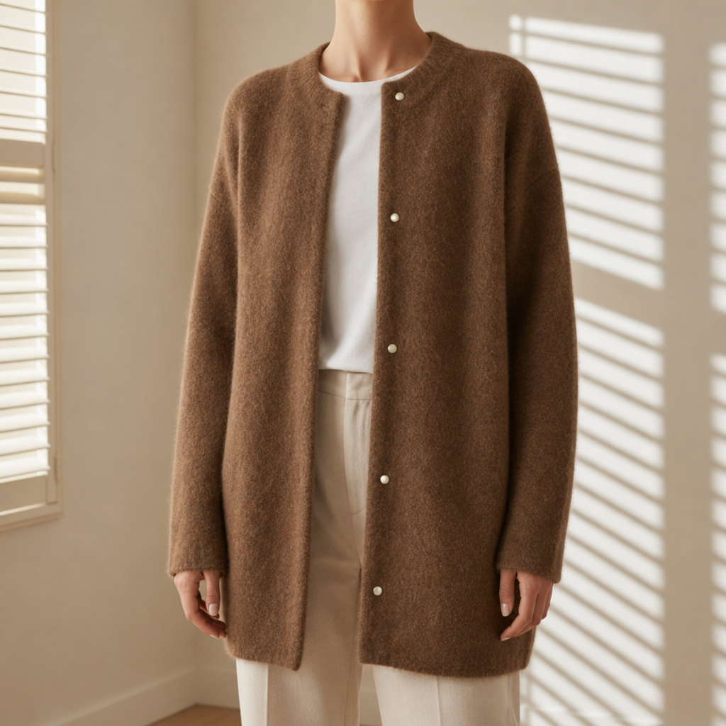 Rapallo Fluffy Longline Cardigan in Caramel