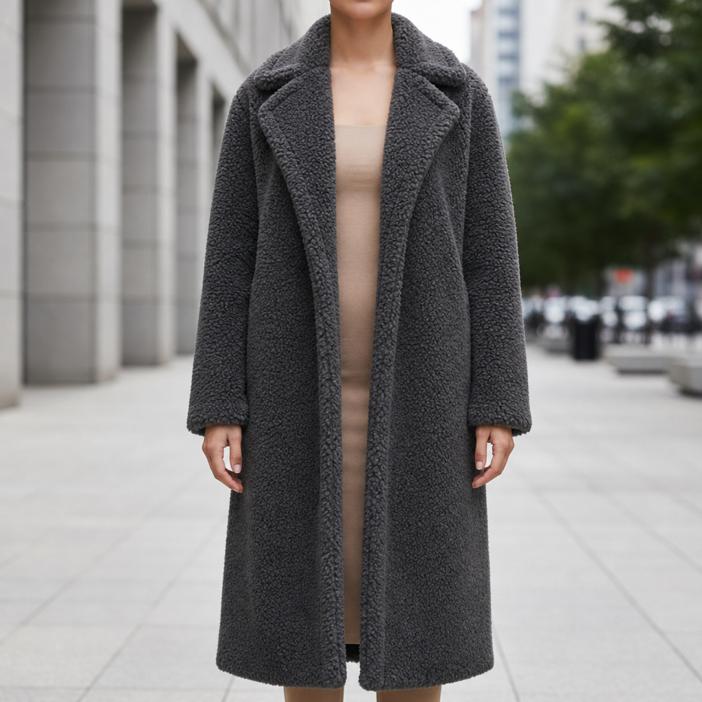 Toledo Long Teddy Coat in Dark Gray