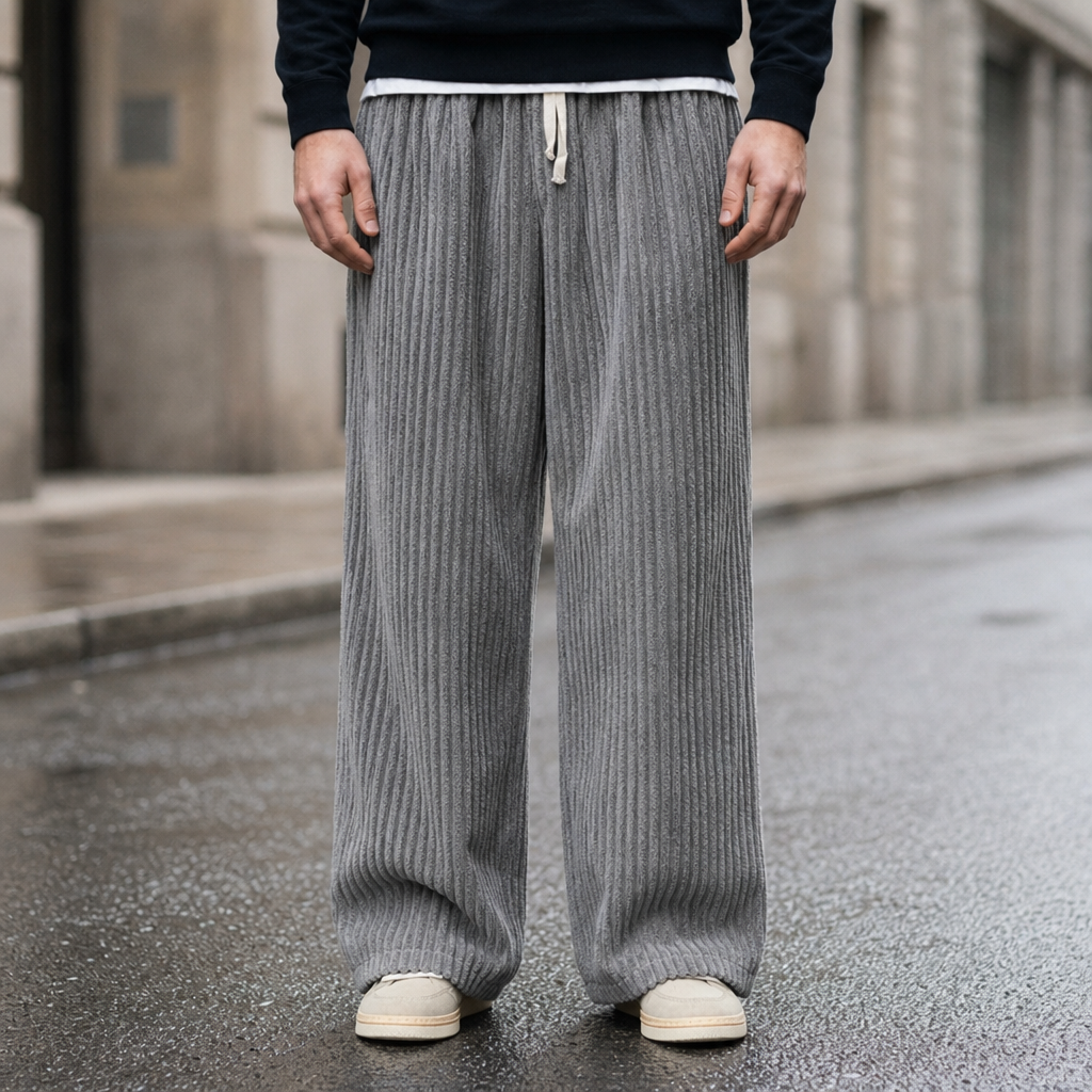 Korcula Wide Leg Corduroy Pants in Gray