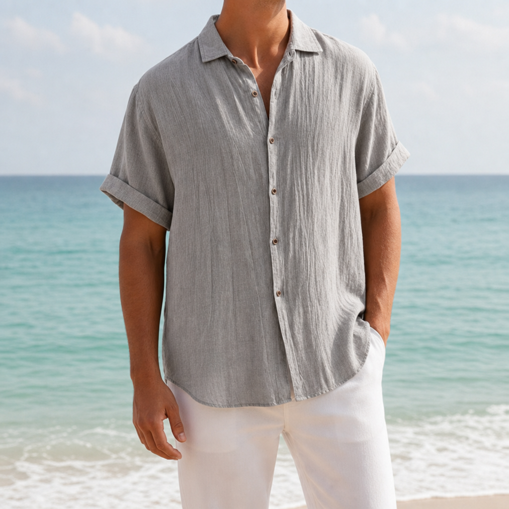Olhao Linen Button-Up Shirt in Gray
