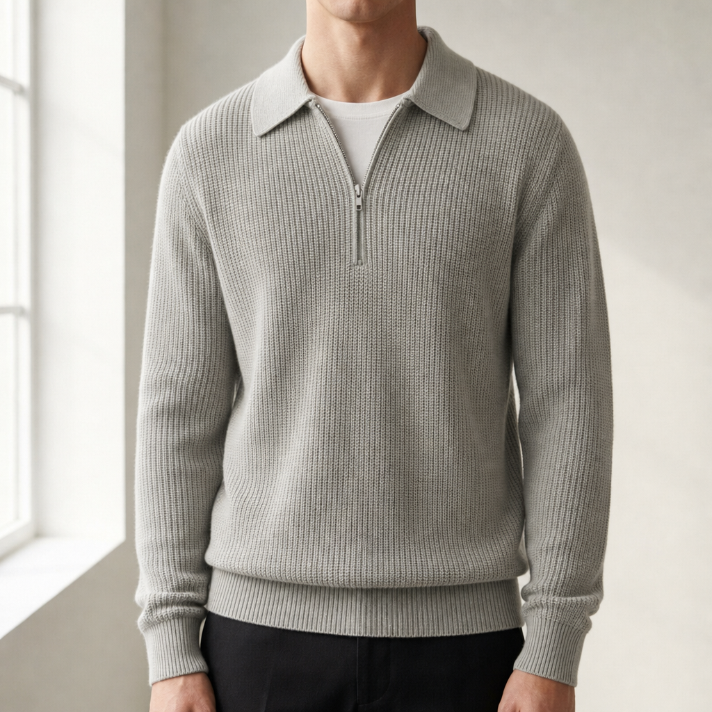 Menton Quarter Zip Knit Sweater in Gray