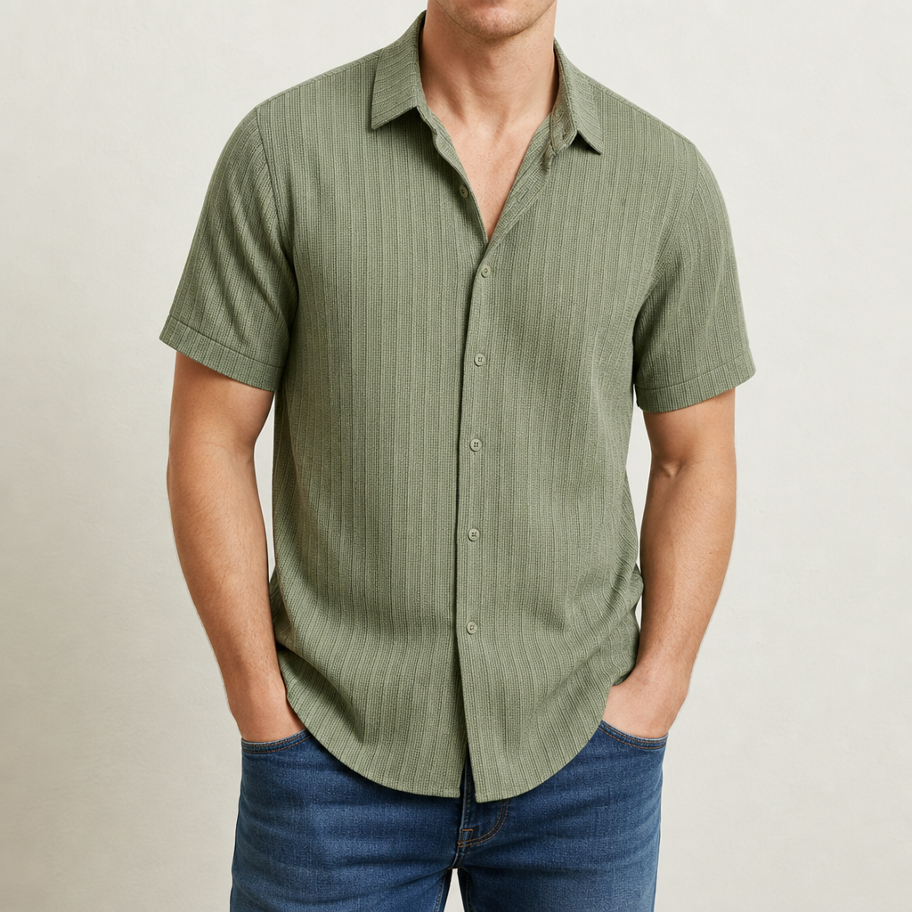 Sitia Striped Short Sleeve Shirt in Sage Green