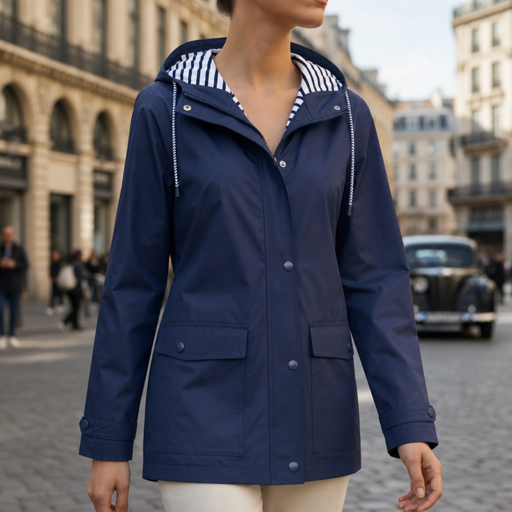 Leros Hooded Waterproof Rain Jacket in Navy Blue