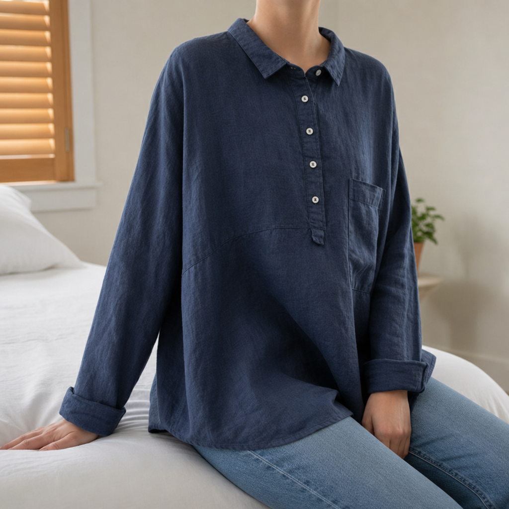 Kythnos Relaxed Linen Blouse in Navy