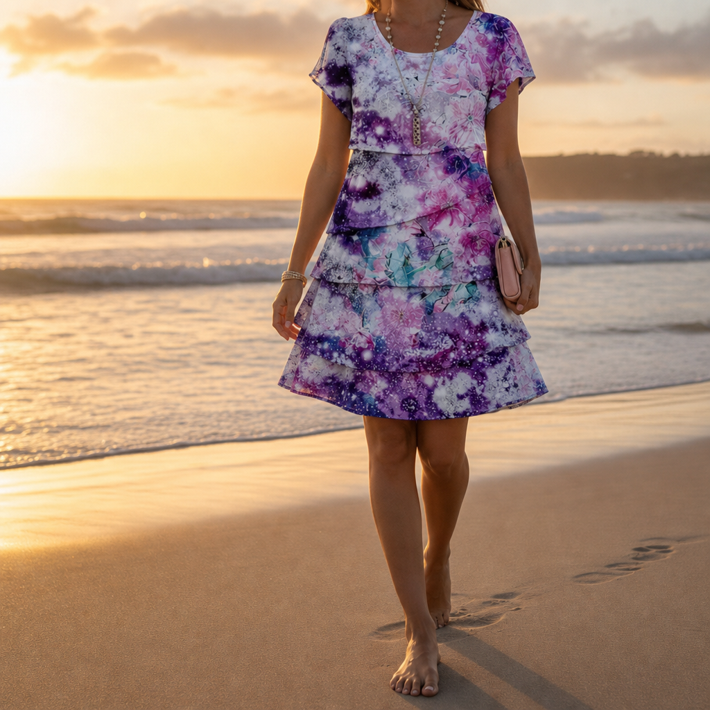 Deia Floral Tiered Mini Dress in Purple