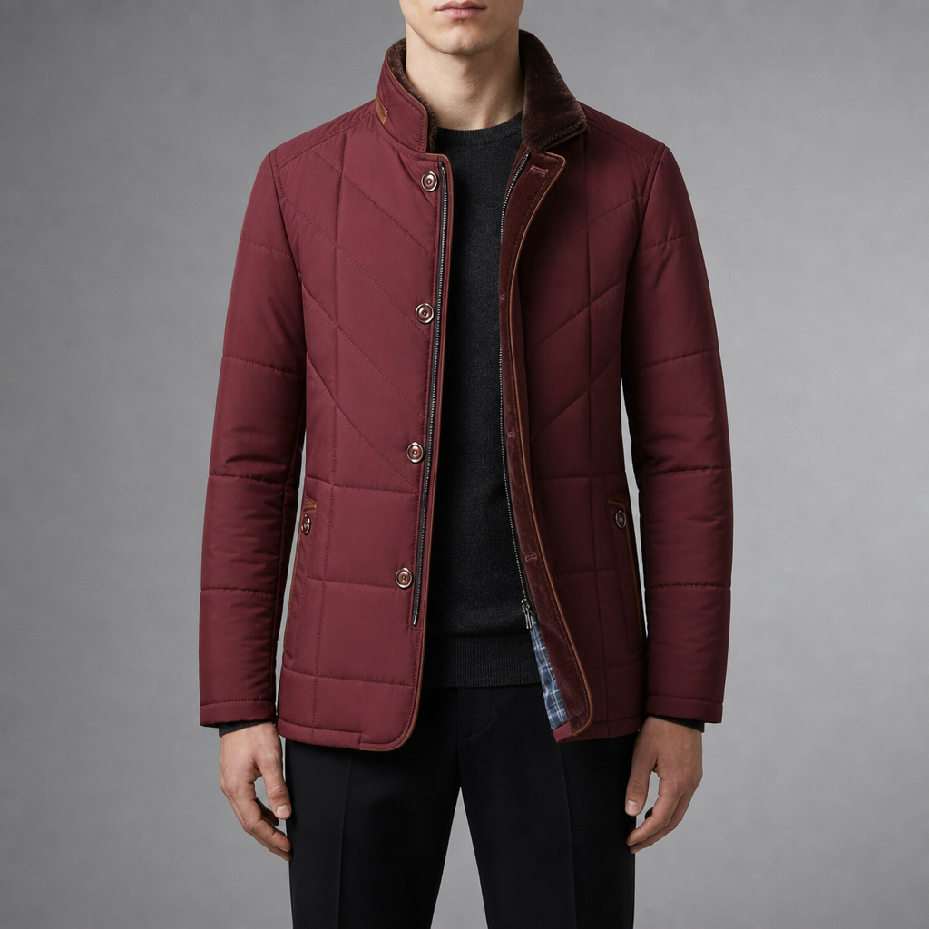 Evora Quilted Fur Collar Jacket in Red