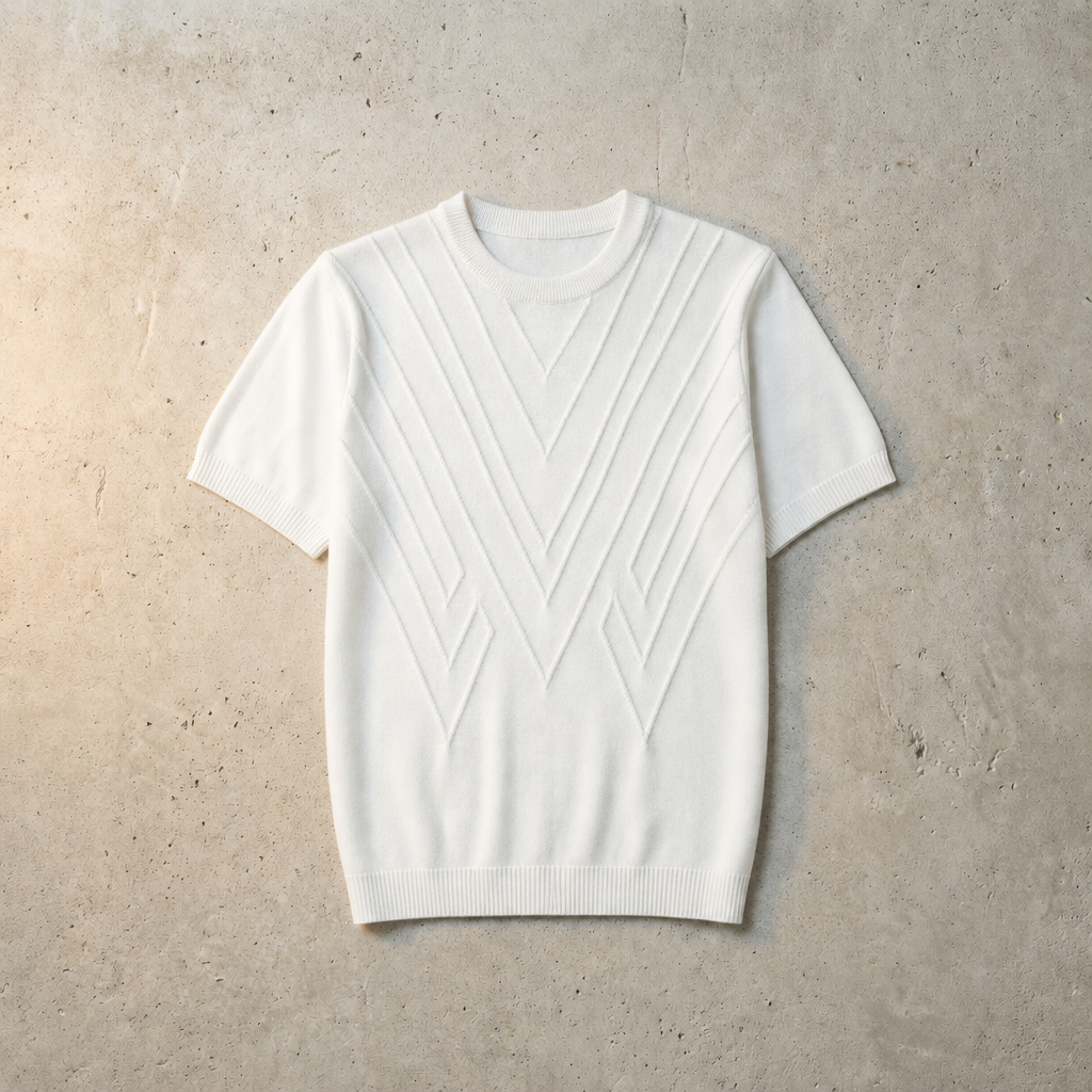 Rimini Geometric Knit T-Shirt in White