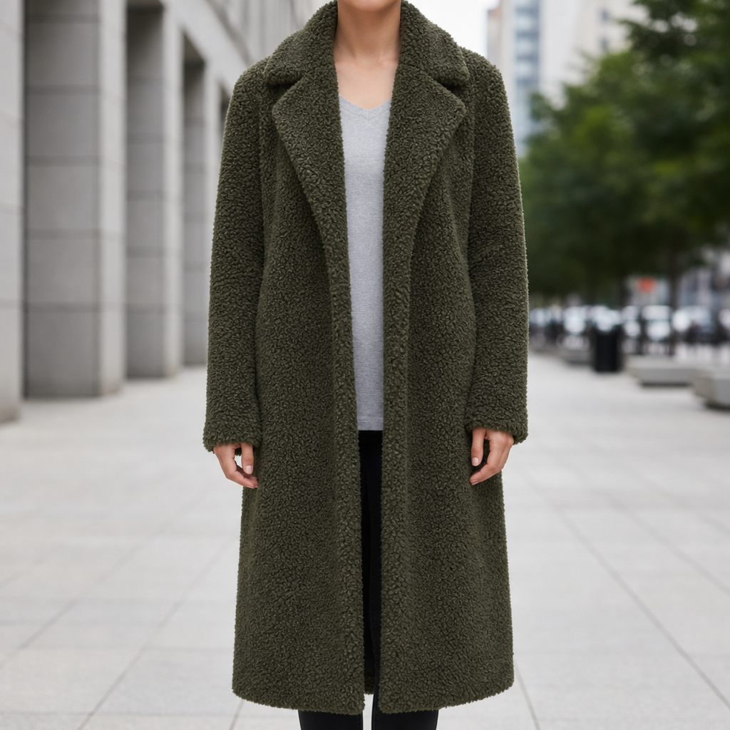 Toledo Long Teddy Coat in Army Green